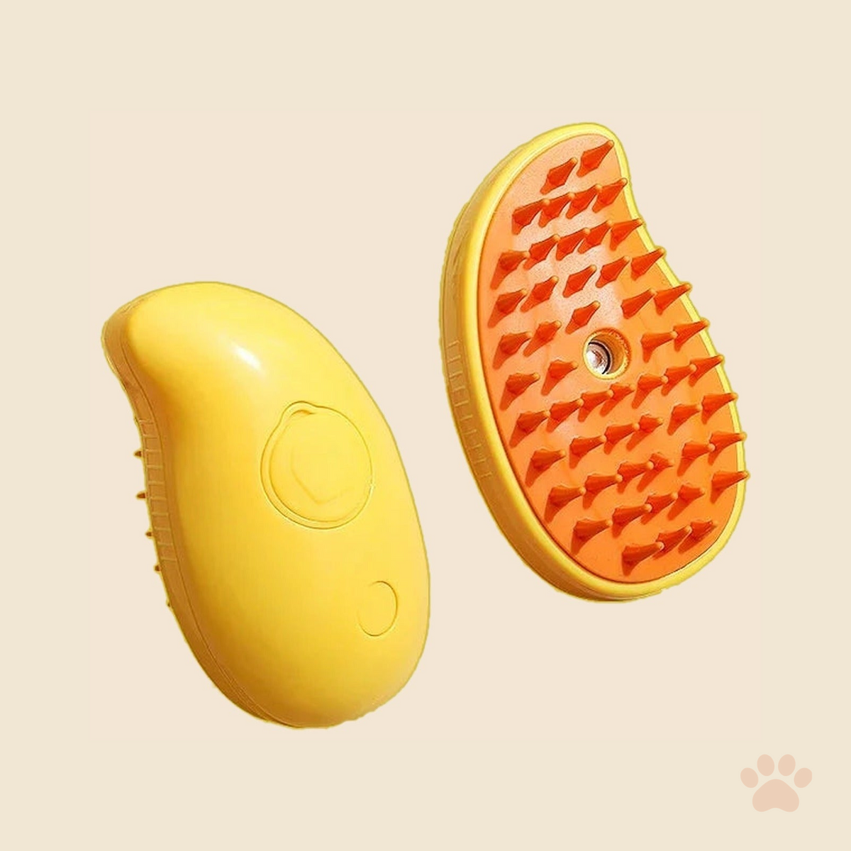 Denwell 3-in-1 Steam Grooming Brush in Yellow Mango, parts view, on cream background