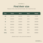 Denwell Calming Anxiety Vest size chart