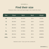 Denwell Calming Anxiety Vest size chart