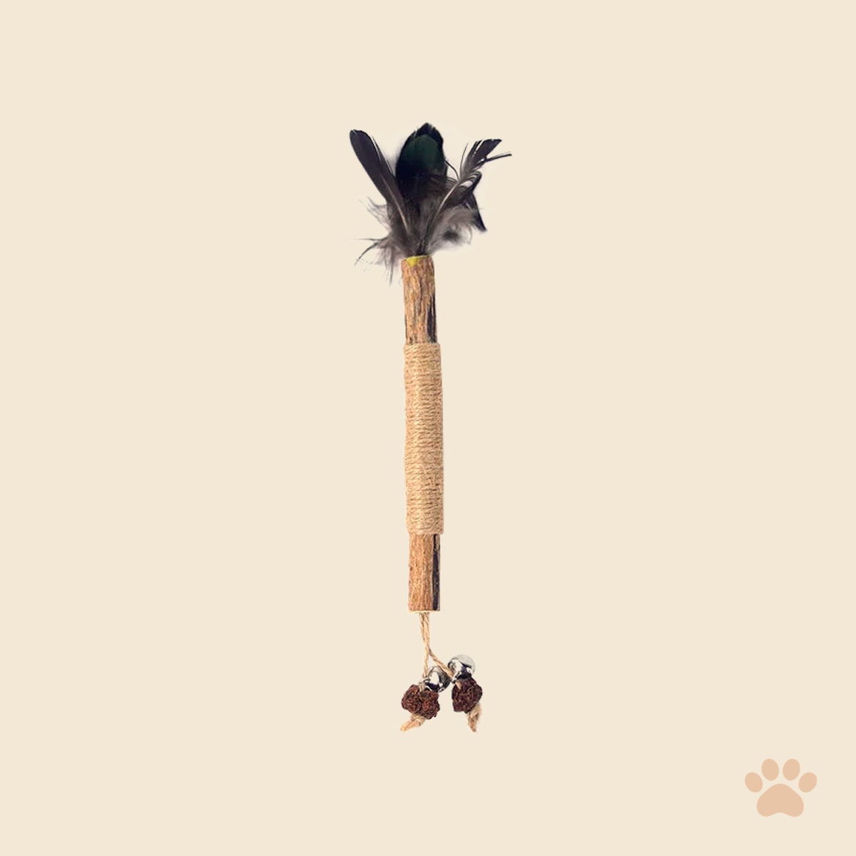 Denwell Black Feather Wand cat toy on a cream background