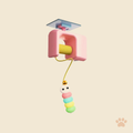 Denwell Auto-Swing Feather Cat Toy in pink, mounted with dangling feather rope