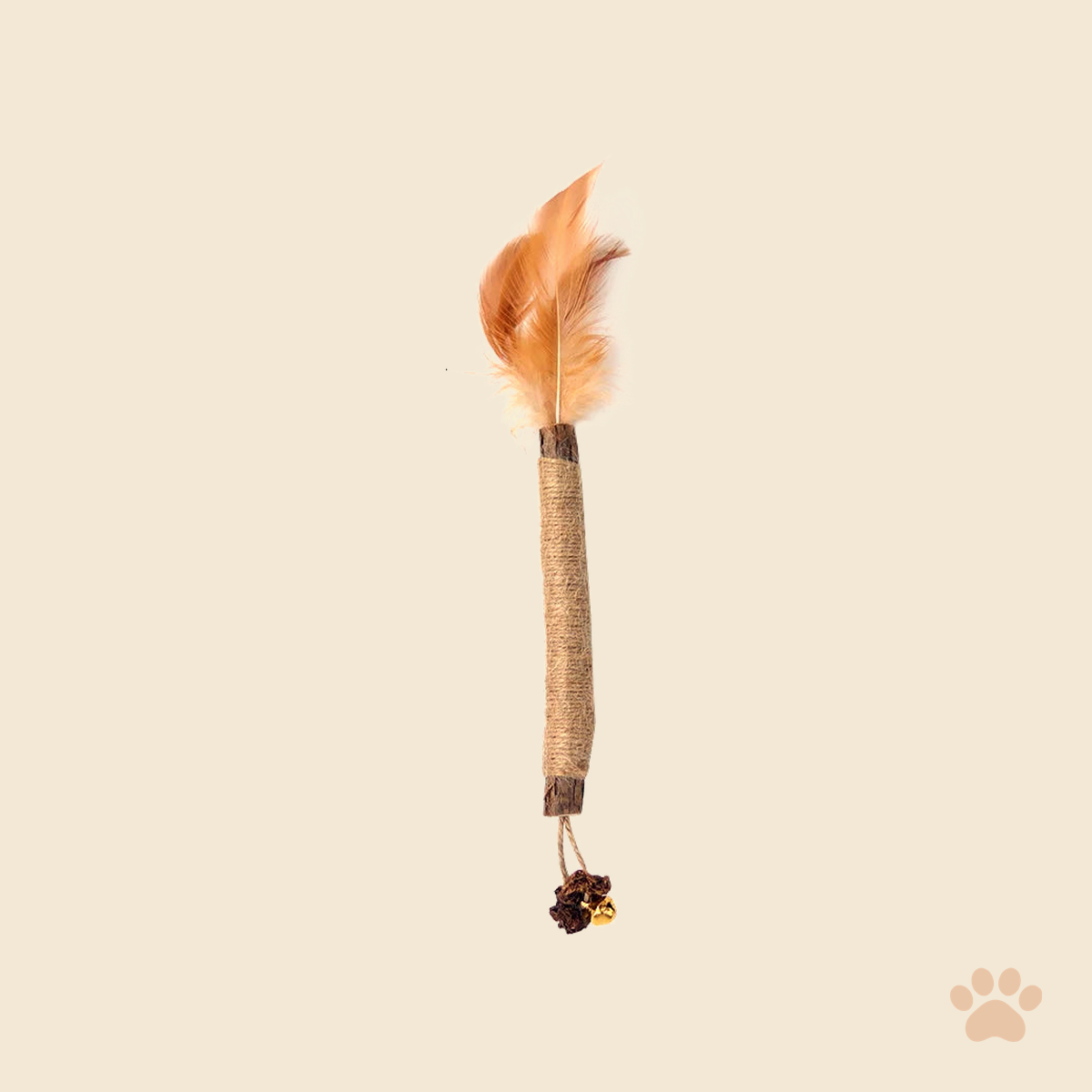 Denwell Tan Feather Wand cat toy on a cream background
