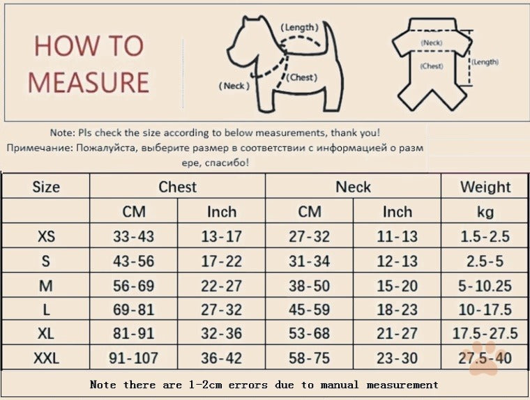 Denwell Pet Swimming Life Jacket size chart