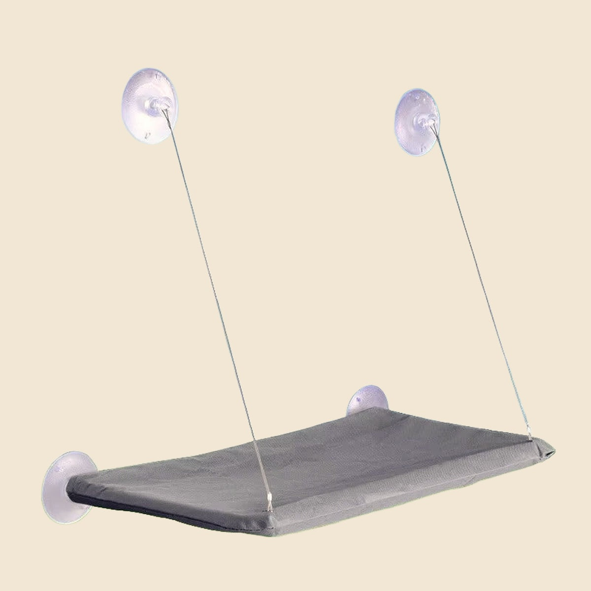 Denwell hanging cat hammock in Gray, on cream background