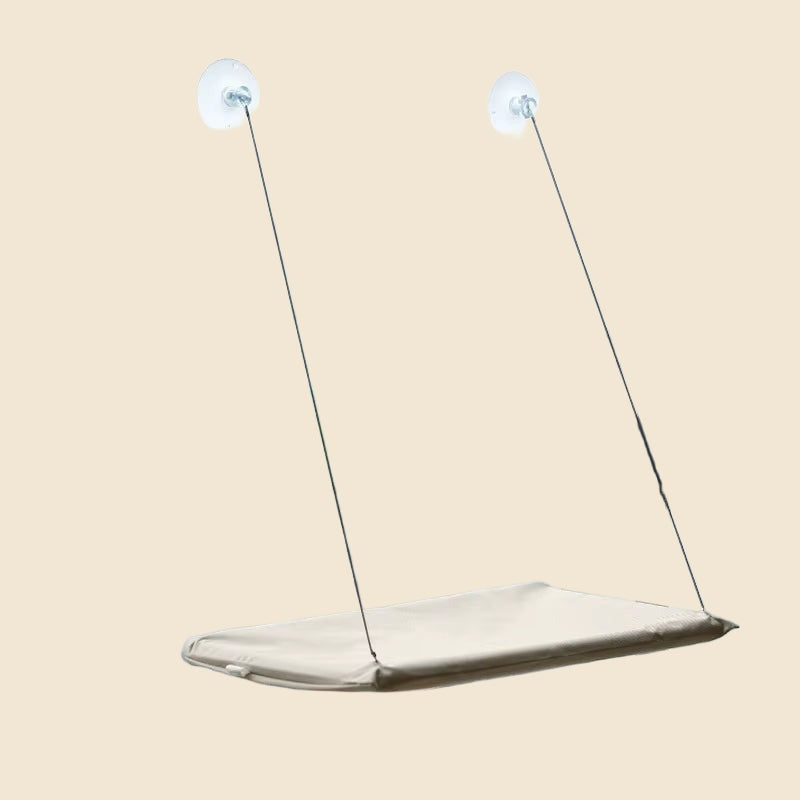 Denwell hanging cat hammock in Khaki, on cream background