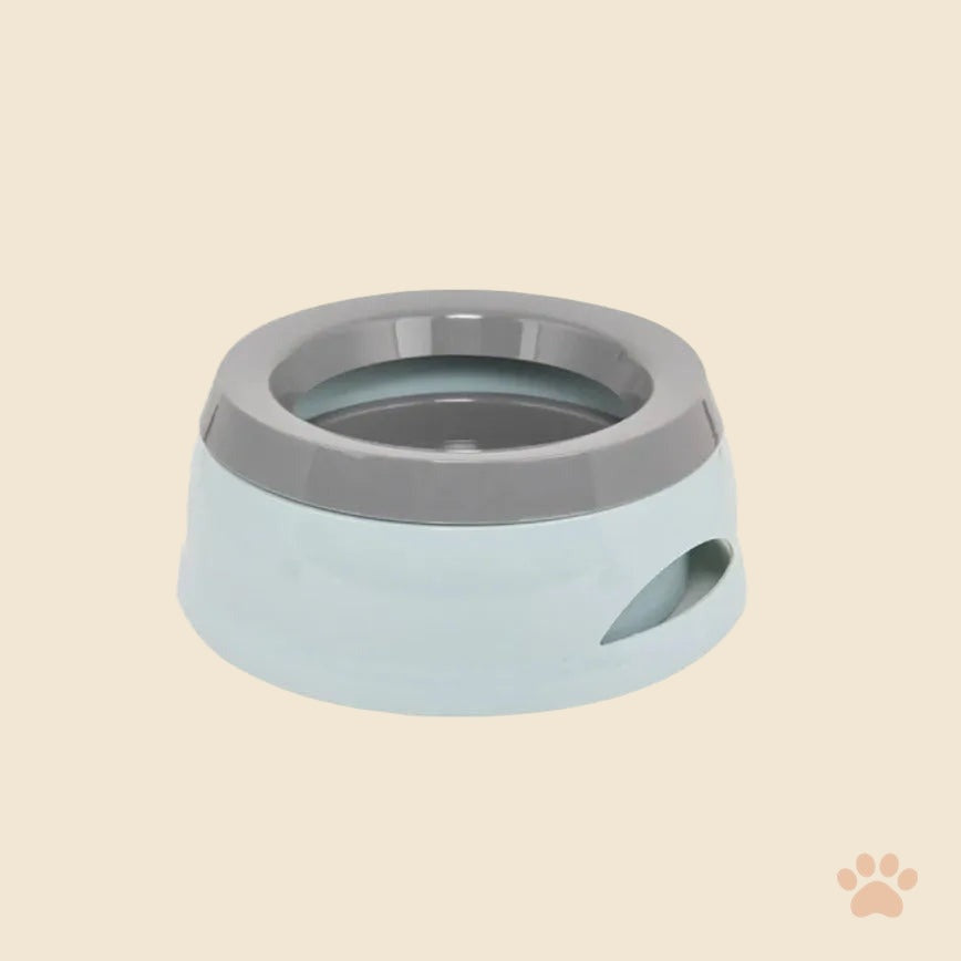 Denwell No-Spill Floating Water Bowl in Blue, on cream background