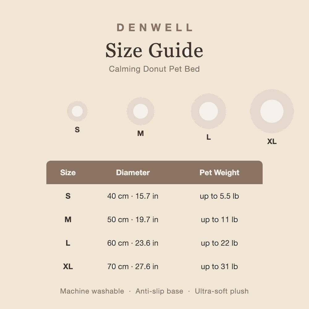 Denwell pet bed size guide